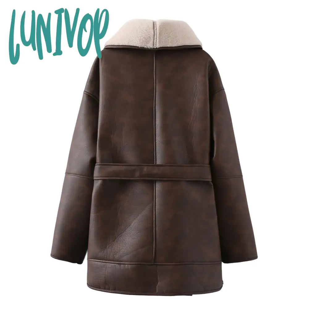 fall trends 2024 outfits Autumn and Winter New American Street Fashion Elegant Contrast Color Design Faux Leather Jacket Warm Lace-up Mid-Length Cotton-Padded Jacket