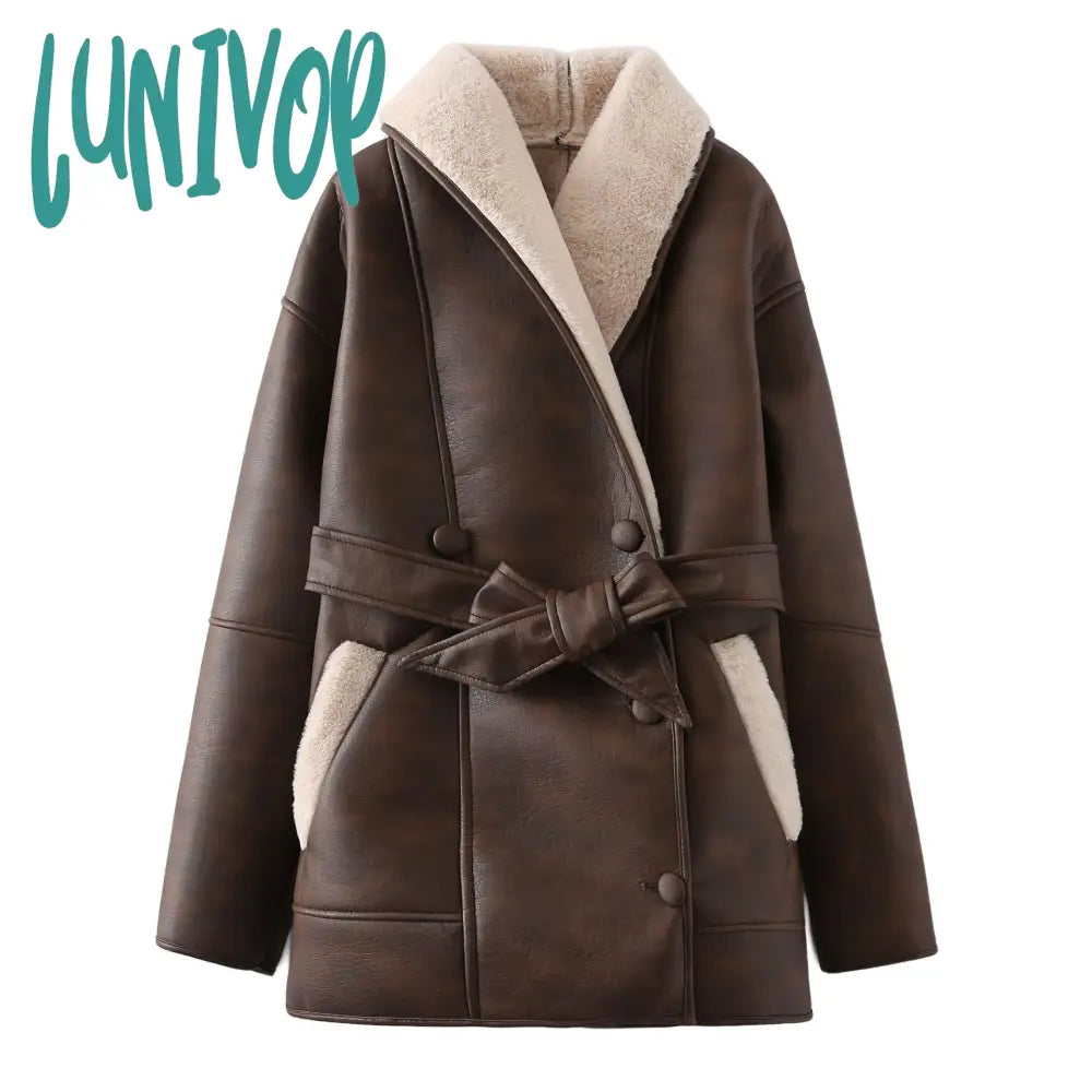 fall trends 2024 outfits Autumn and Winter New American Street Fashion Elegant Contrast Color Design Faux Leather Jacket Warm Lace-up Mid-Length Cotton-Padded Jacket