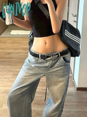 Lunivop Fashion Blue Casual Wide Leg Jeans Oversized High Waisted Vintage Wash Loose Straight
