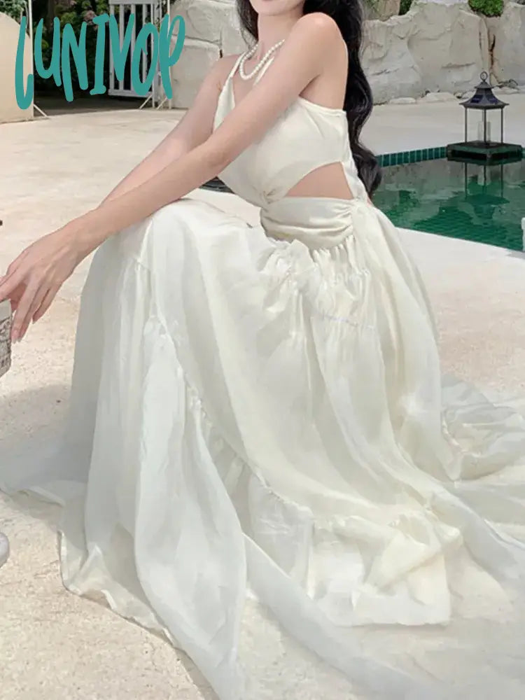 Lunivop Fashion Elegant Casual Women Summer Dress Spaghetti Strap Vintage A-Line Solid Chic Party