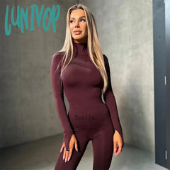 Lunivop Fashion Elegant High Rise Bodysuits Outfits For Women Skinny Long Sleeve Turtleneck Tops
