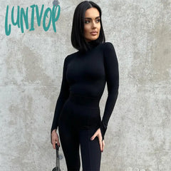 Lunivop Fashion Elegant High Rise Bodysuits Outfits For Women Skinny Long Sleeve Turtleneck Tops