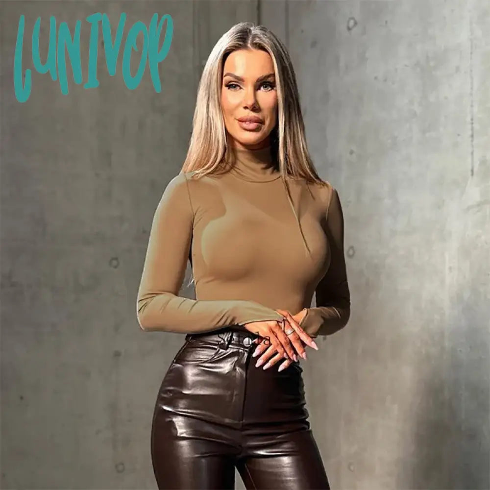 Lunivop Fashion Elegant High Rise Bodysuits Outfits For Women Skinny Long Sleeve Turtleneck Tops