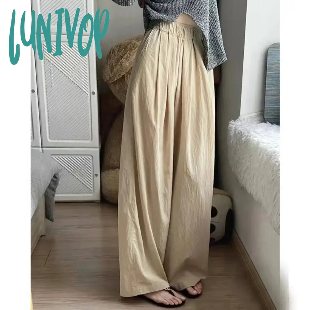 Lunivop Fashion Folds Women Wide Leg Pants Japan Style Casual Streetwear Loose Harajuku All Match