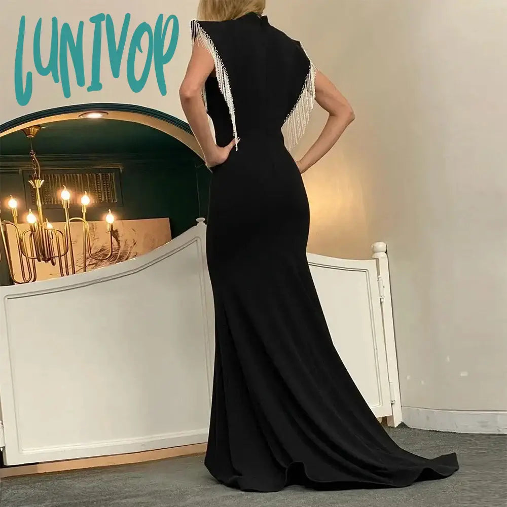 Lunivop Fashion High Neck Evening Dresses Sexy Floor-Length Mermaid Gown 2024 For Women Dubai Arab