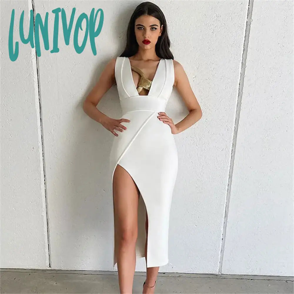 Lunivop Fashion Sexy Bodycon Midi Bandage Dress Vestidos Para Mujer Femininos Elegante Birthday