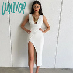 Lunivop Fashion Sexy Bodycon Midi Bandage Dress Vestidos Para Mujer Femininos Elegante Birthday