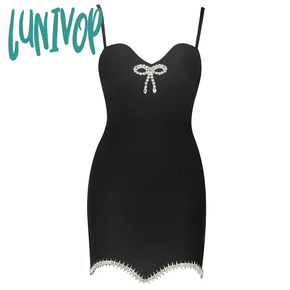 Lunivop Fashion Sexy Crystal Bodycon Mini Bandage Dress Vestidos Para Mujer Vintage Knitted Night