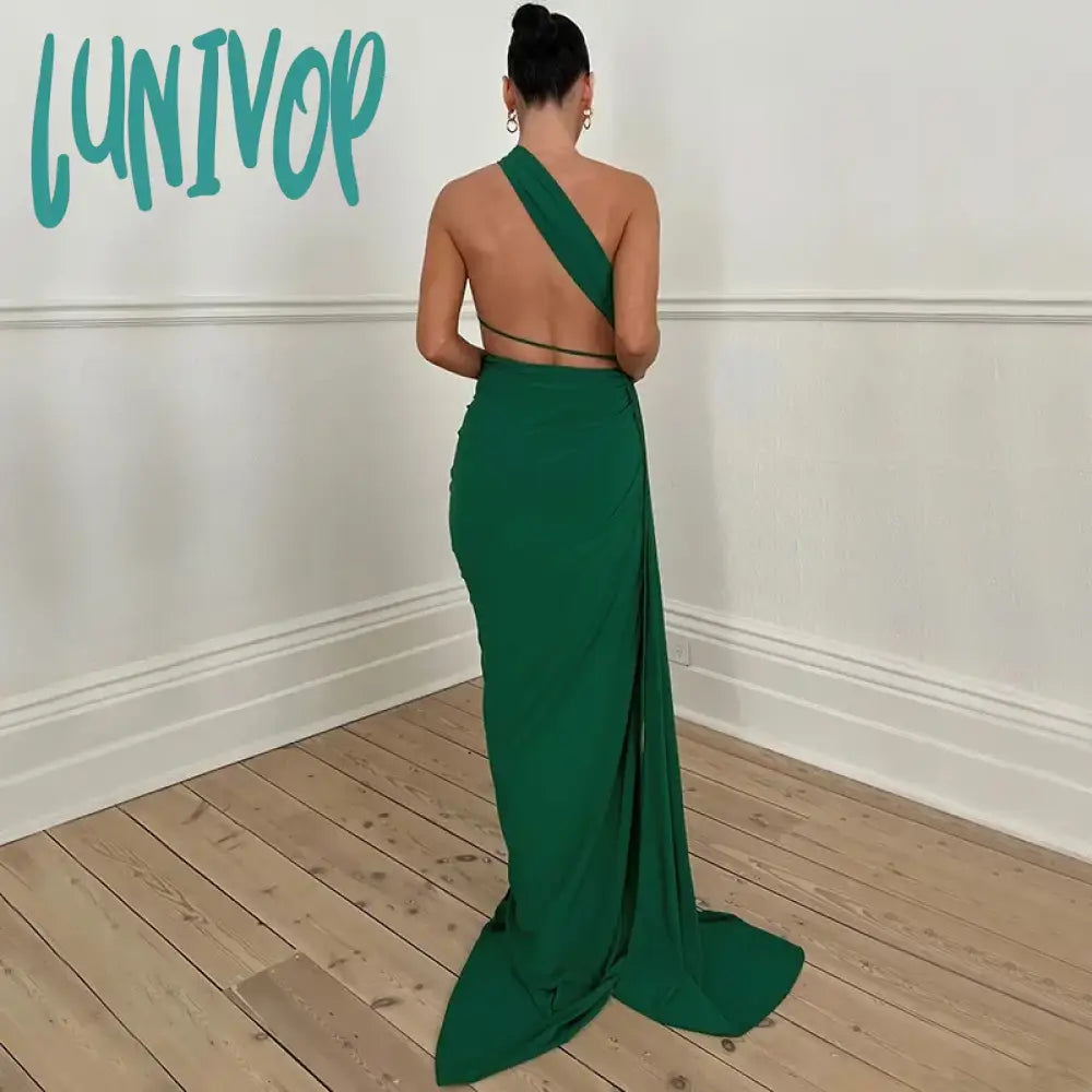 Lunivop Fashion Sexy Cut Out Backless Maxi Dress Club Party Elegant Outfits Sleeveless Halter