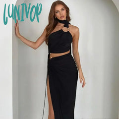 Lunivop Fashion Sexy Cut Out Backless Maxi Dress Club Party Elegant Outfits Sleeveless Halter