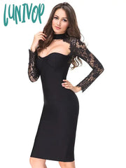 Lunivop Fashion Sexy Lace Long Sleeve Hollow Mini Bandage Dress Vestidos Elegantes Para Mujer