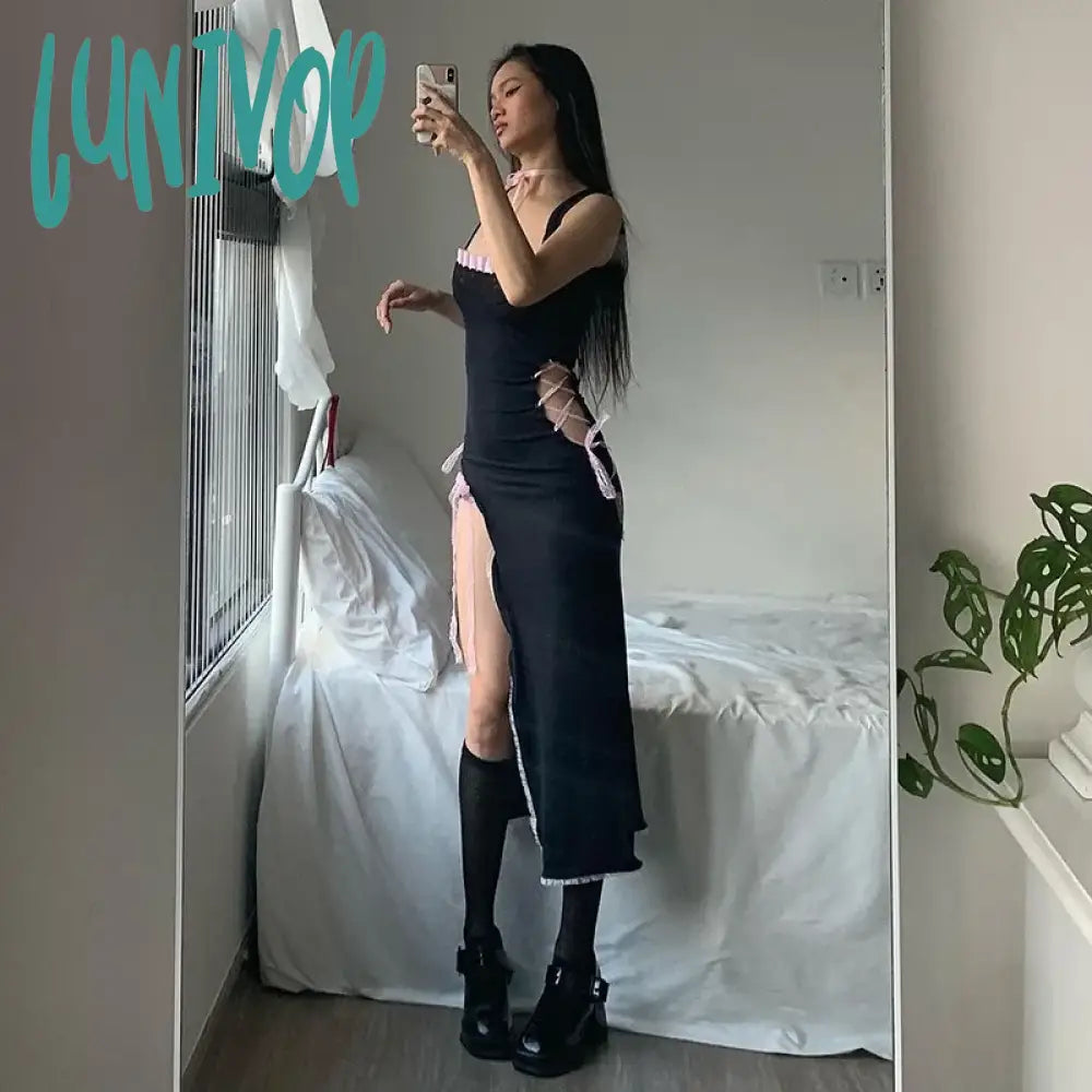 Lunivop Fashion Sexy Lace Slim Dress Women Fairycore Hotsweet Patchwork Hollow Sleeveless High