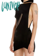 Lunivop Fashion Sexy Summer Chain Black Bodycon Mini Bandage Dress Elegant Luxury Birthday Evening