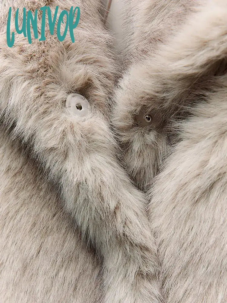 Lunivop Fashion Solid Women’s Short Fur Thick Jacket Elegant Lapel Long Sleeved Plush Warm Coat