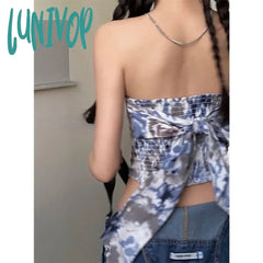 Lunivop Fashion Sweet Tie Dye Strapless Vest For Women 2024 Summer New Tank Top Y2K Irregular Slim