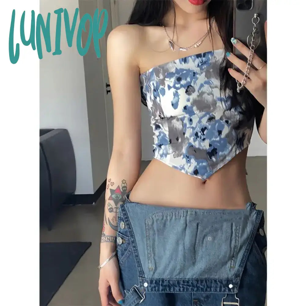 Lunivop Fashion Sweet Tie Dye Strapless Vest For Women 2024 Summer New Tank Top Y2K Irregular Slim