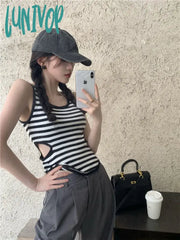 Lunivop Fashion Tank Tops Sexy Sleeveless Camisole Crop Top Casual Stripe Camis Korean Women Summer