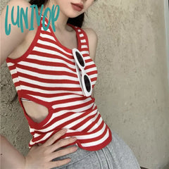 Lunivop Fashion Tank Tops Sexy Sleeveless Camisole Crop Top Casual Stripe Camis Korean Women Summer