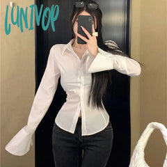 Lunivop Fashion Women Bandage Shirts Korean All Match Streetwear Female Slim Blouse Spring Casual