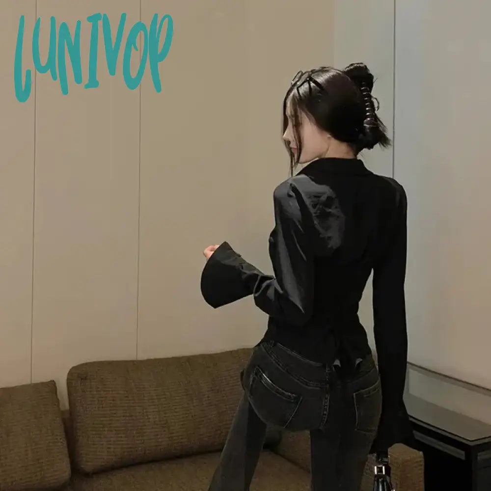 Lunivop Fashion Women Bandage Shirts Korean All Match Streetwear Female Slim Blouse Spring Casual