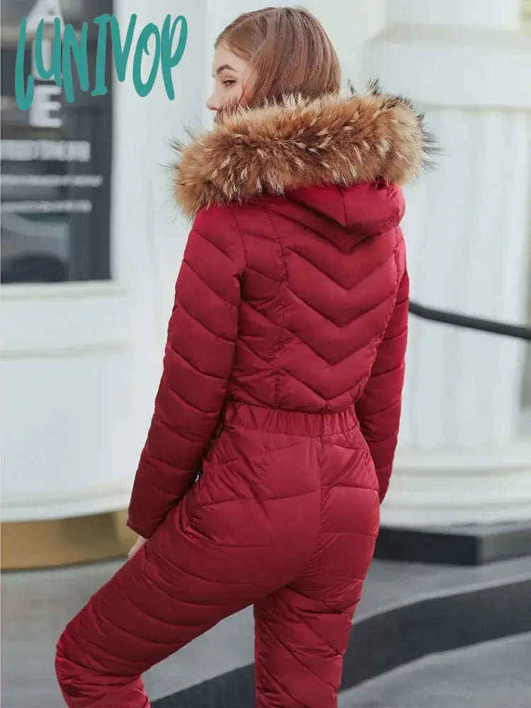 Lunivop Feather Slim Winter Parkas Women One Piece Down Jacket Woman Long Ski Suit Mountaineering