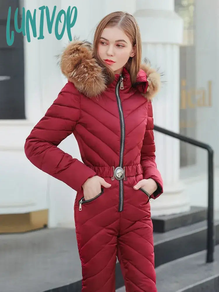 Lunivop Feather Slim Winter Parkas Women One Piece Down Jacket Woman Long Ski Suit Mountaineering