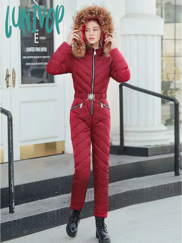 Lunivop Feather Slim Winter Parkas Women One Piece Down Jacket Woman Long Ski Suit Mountaineering