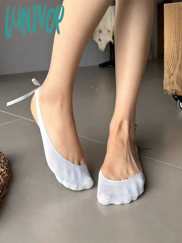 Lunivop Female Lace-Up Low Cut Socks Short No-Show Set Foot Cotton Invisible For Flats Shoes