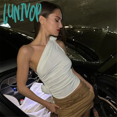 Lunivop Floral Applique Sexy Crop Tops For Women Summer Club Party Irregular Y2K Tank White