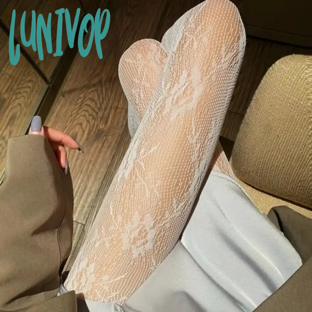 Lunivop Flower Pantyhose Women Thigh High Waisted See Through Lolita Fishnet Stockings Girl Club