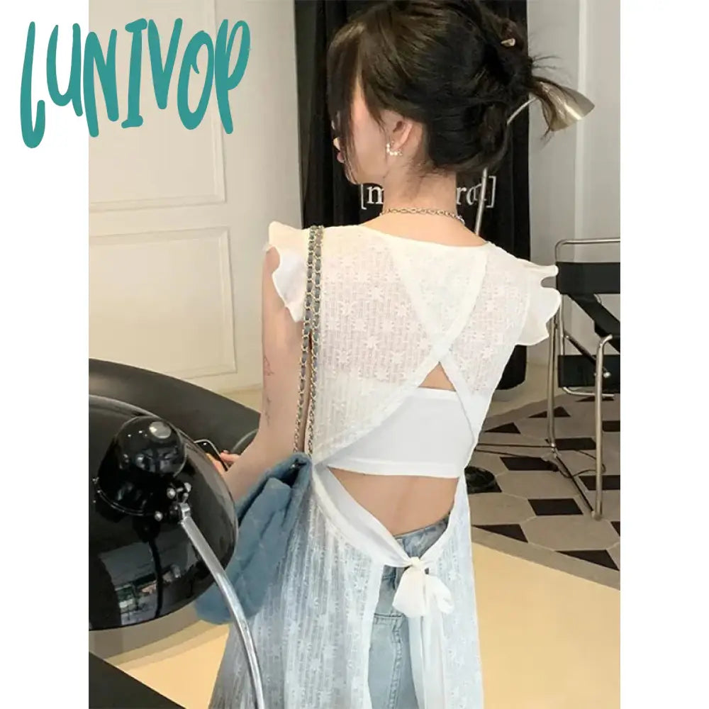 Lunivop Flying Sleeve Dress Women Solid Bandage Hollow Out A Line Midi Dresses Elegant Korean Chic