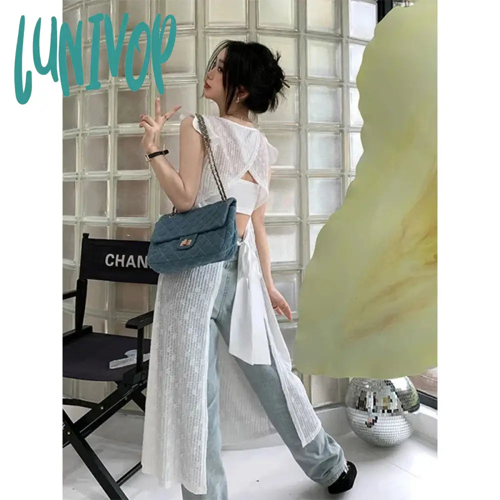 Lunivop Flying Sleeve Dress Women Solid Bandage Hollow Out A Line Midi Dresses Elegant Korean Chic