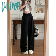 frat boy outfits Lapel Suit Pants for Women 2024 Summer New Draping High Waist Slimming Casual Pants Wide Leg Straight Trousers