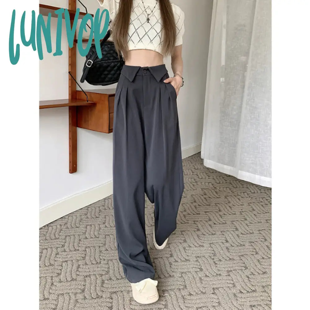 frat boy outfits Lapel Suit Pants for Women 2024 Summer New Draping High Waist Slimming Casual Pants Wide Leg Straight Trousers