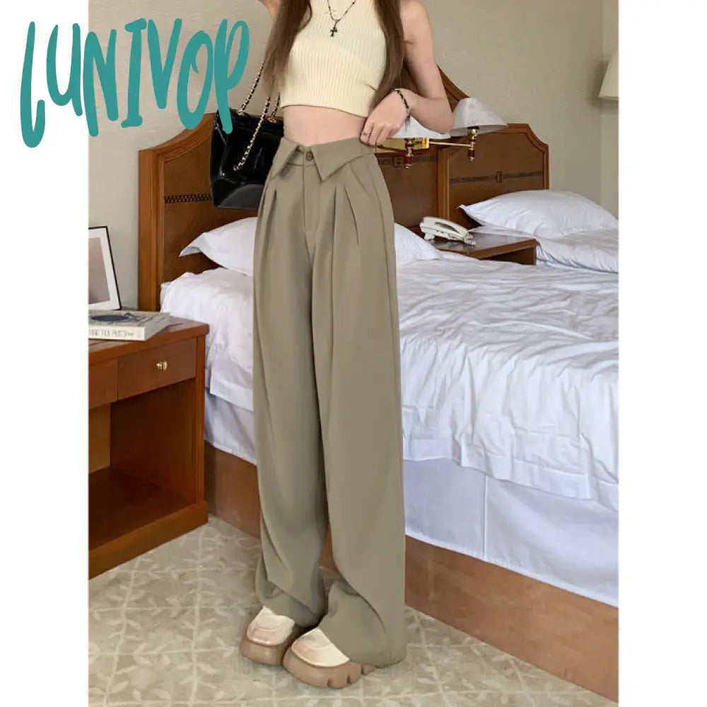 frat boy outfits Lapel Suit Pants for Women 2024 Summer New Draping High Waist Slimming Casual Pants Wide Leg Straight Trousers