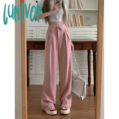 frat boy outfits Lapel Suit Pants for Women 2024 Summer New Draping High Waist Slimming Casual Pants Wide Leg Straight Trousers