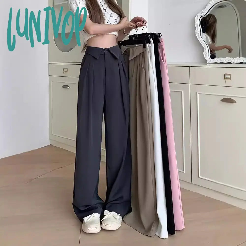 frat boy outfits Lapel Suit Pants for Women 2024 Summer New Draping High Waist Slimming Casual Pants Wide Leg Straight Trousers
