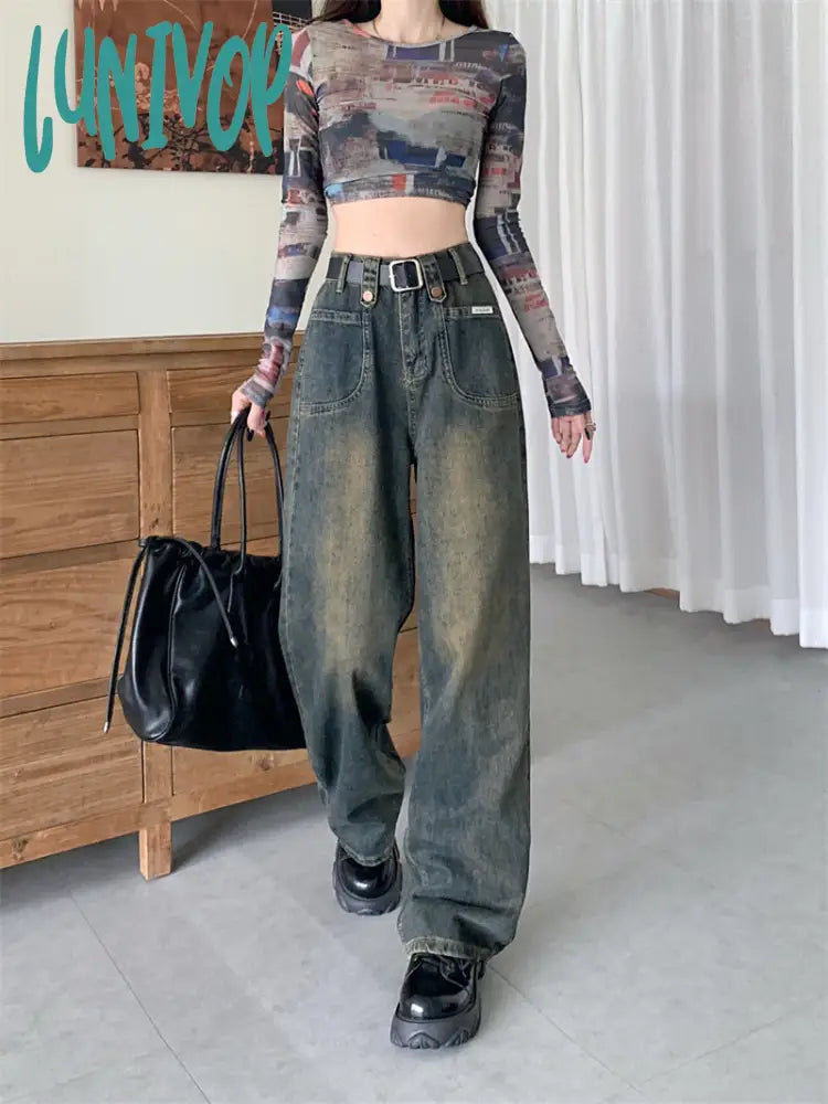 frat boy outfits plus Size Women's Retro Jeans Autumn 2024 New Chubby Girl High Waist Slimming Straight Wide Leg Pants