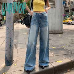 frat outfits Retro Washed High Waist Wide Leg Jeans 2024 Summer New American Hot Girl Distressed Draping Mop Straight Pants