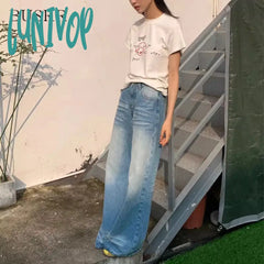 frat outfits Retro Washed High Waist Wide Leg Jeans 2024 Summer New American Hot Girl Distressed Draping Mop Straight Pants