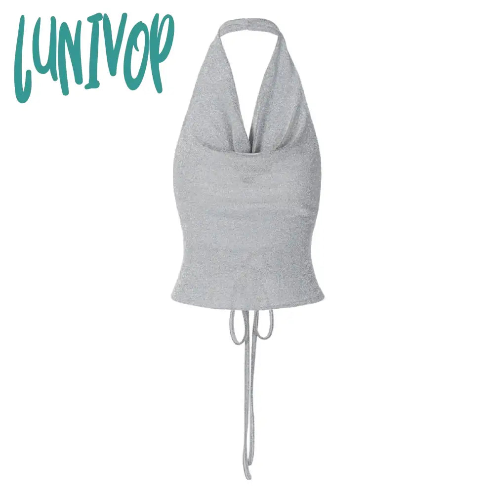 frat outfits Sexy Nightclub Style New Women's Clothing Solid Color Bright Silk Reflective Backless Lace-up Tied Waist Halter Strap Wrapped Chest for Women