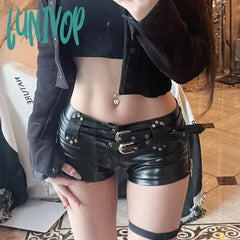 frat outfits Women's Retro Nightclub Sexy Low Waist Hip PU Leather Motorcycle Belt Super Shorts