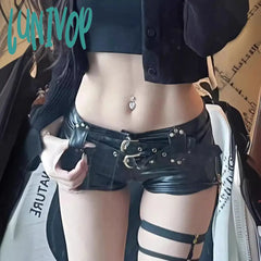 frat outfits Women's Retro Nightclub Sexy Low Waist Hip PU Leather Motorcycle Belt Super Shorts