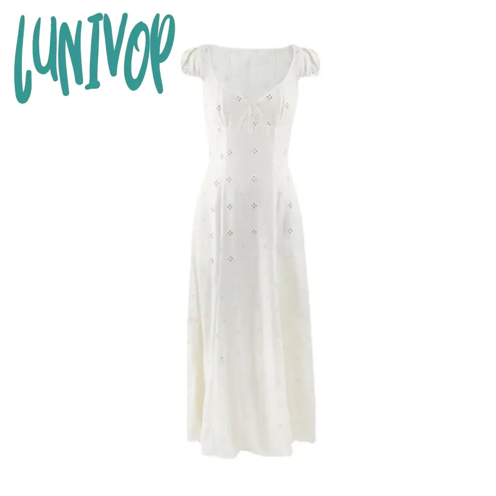 Lunivop French Retro Midi Dress Women Even Party 2000S Vintage Clothing Elegant V-Neck Y2K Korean