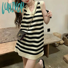 Lunivop French Retro Striped Dress Women’s Summer 2024 New Sleeveless Loose Slim Knitted Short