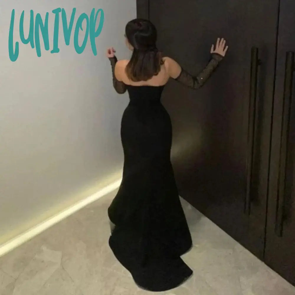 Lunivop فساتين الSimple Starpless Satin Evening Dresses Sexy Mermaid Floor-Length Party