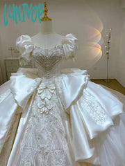 Lunivop Girls One Shoulder Main Wedding Dress New Bride Large Tail V-Neck French Heavy Industry