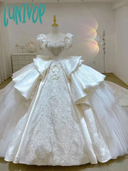 Lunivop Girls One Shoulder Main Wedding Dress New Bride Large Tail V-Neck French Heavy Industry