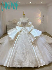 Lunivop Girls One Shoulder Main Wedding Dress New Bride Large Tail V-Neck French Heavy Industry