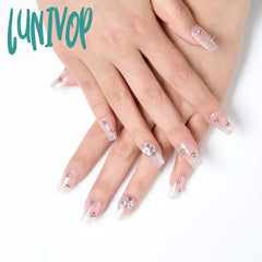 Lunivop Glossy Handmade Short Almond Fake Nail Reflective Glitter Cat Eye Press On Sparkling 3D